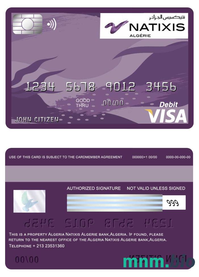 Algeria Natixis Algerie bank przykład karty visa w formacie PSD